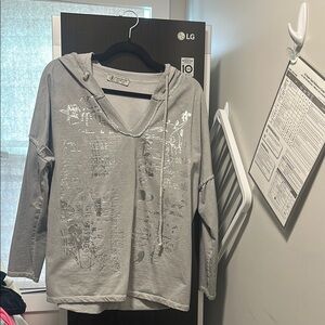 Gray Hooded Sweatshirt with Graphic Design